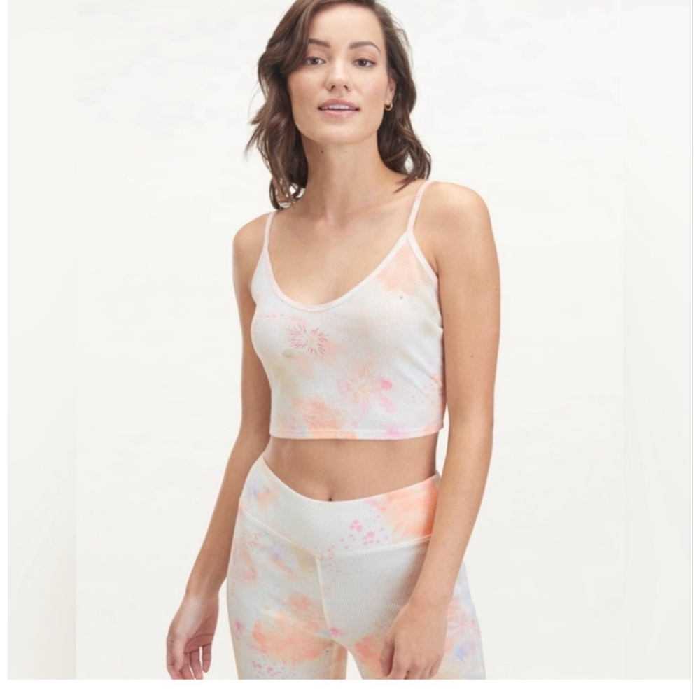 Women's Splendid White Orange Tie Dye Ribbed Crop Top XS